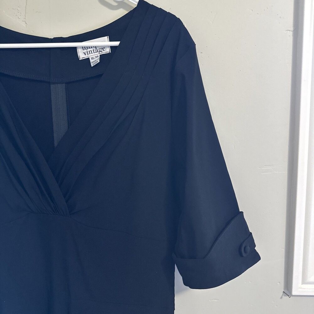 Unique Vintage XL 14 Dolores Swing Black Dress Midi Women’s Stretch - Picture 4 of 14